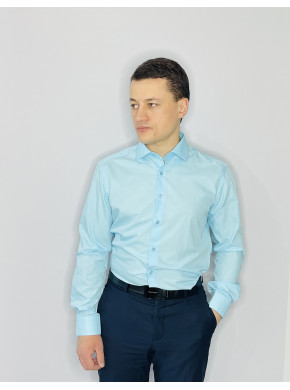 Рубашка голубая приталенная
